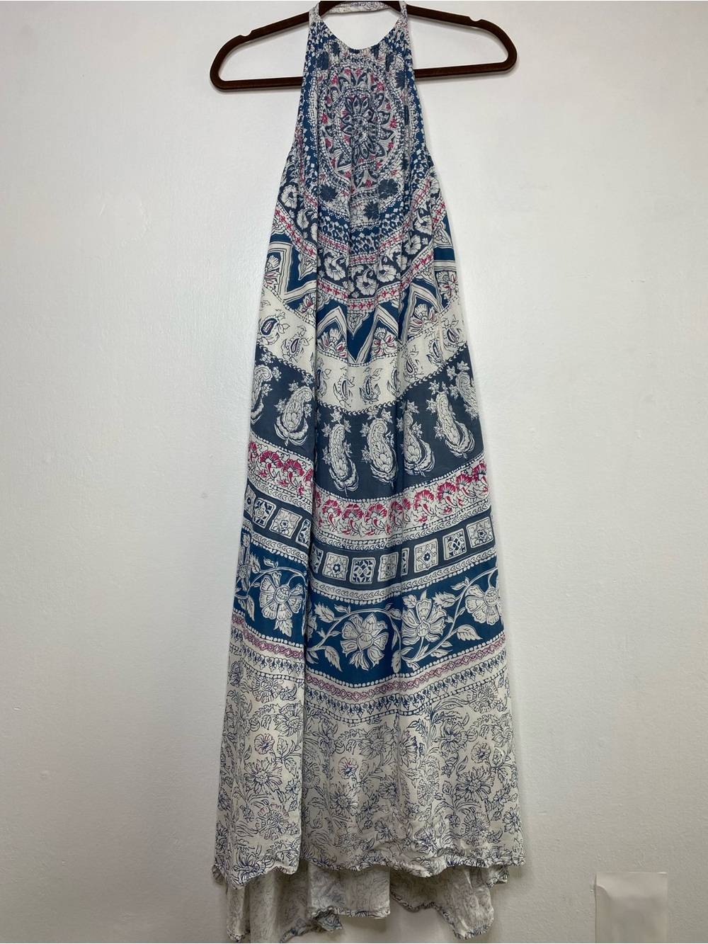 Billabong Halter multi print Midi dress Size S boho beachy vaca airy